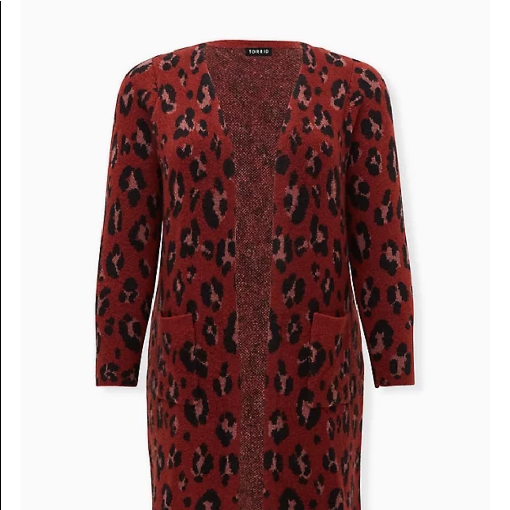 Red Leopard Brushed Sweater Coat